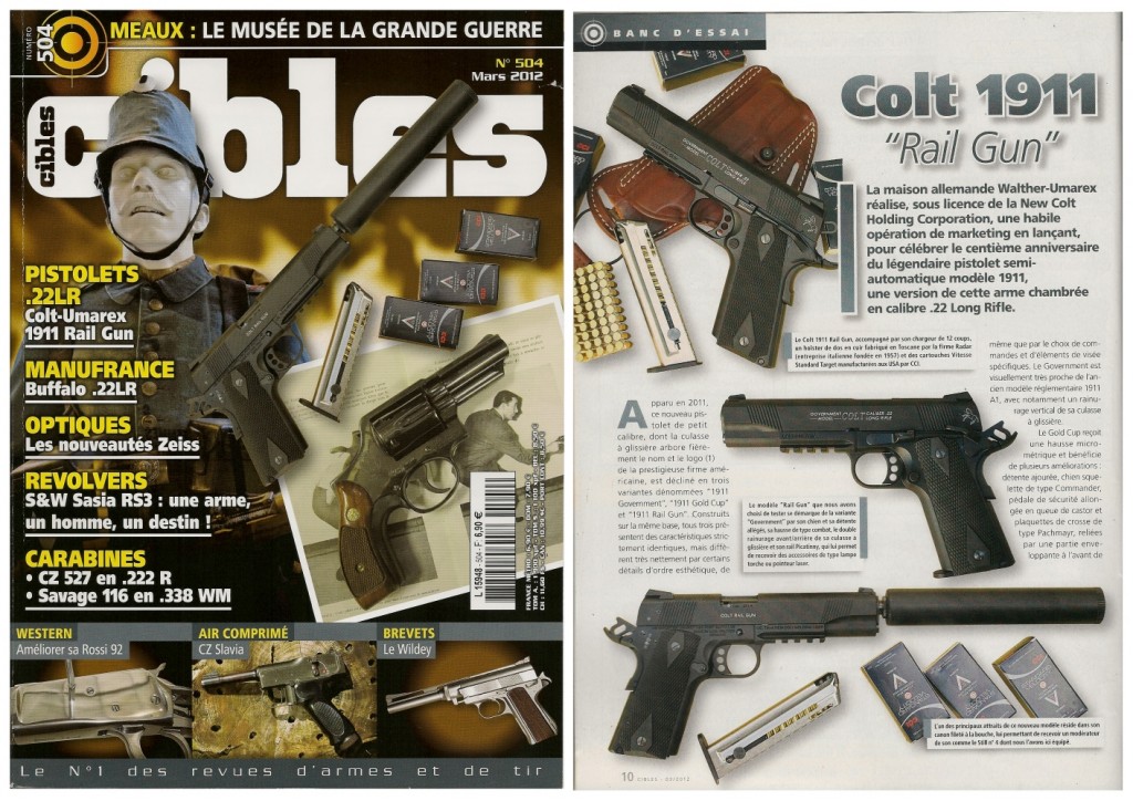 Le banc d’essai du pistolet Colt 1911 Rail Gun a été publié sur 8 pages dans le magazine Cibles n°504 (mars 2012)