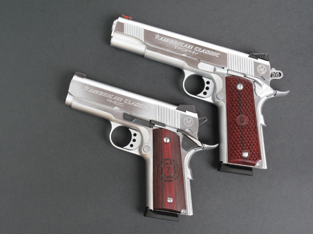 Deux pistolets de la gamme « American Classic » figurant au catalogue de la firme philippine MAC (Metro Arms Corporation) : le « Trophy », à canon de 5 pouces et chargeur 8 coups, est une copie moderne du Colt 1911-A1 tandis que le modèle « Amigo », à canon de 3,5 pouces et chargeur 7 coups, est une copie du Colt Officier's. Ce dernier a été équipé de l’étonnant kit SFS diffusé par la firme belge RDIH.