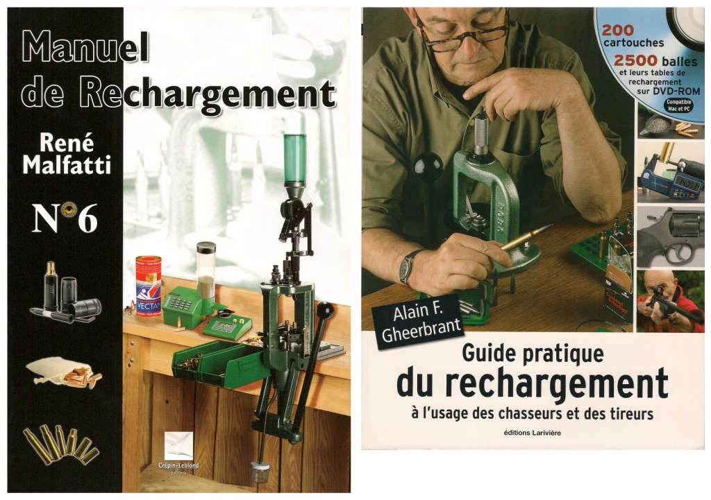 Le « Manuel de rechargement », par le regretté René Malfatti, dont l’édition originale avait été publiée en 1973 et dont cette sixième édition, publiée en 2004, comporte 384 pages, constitue la « bible » ayant accompagnée les débuts de la grande majorité des tireurs-rechargeurs. De parution beaucoup plus récente, le « Guide pratique du rechargement », par Alain F. Gheerbrant, ne comporte que 176 pages… mais les tables de rechargement n’y figurent pas ! L’ouvrage ne pourrait en effet matériellement pas les contenir puisqu'elles occupent les quelques 1476 pages rassemblées dans le DVD (compatible MAC et PC) qui est inclus… 